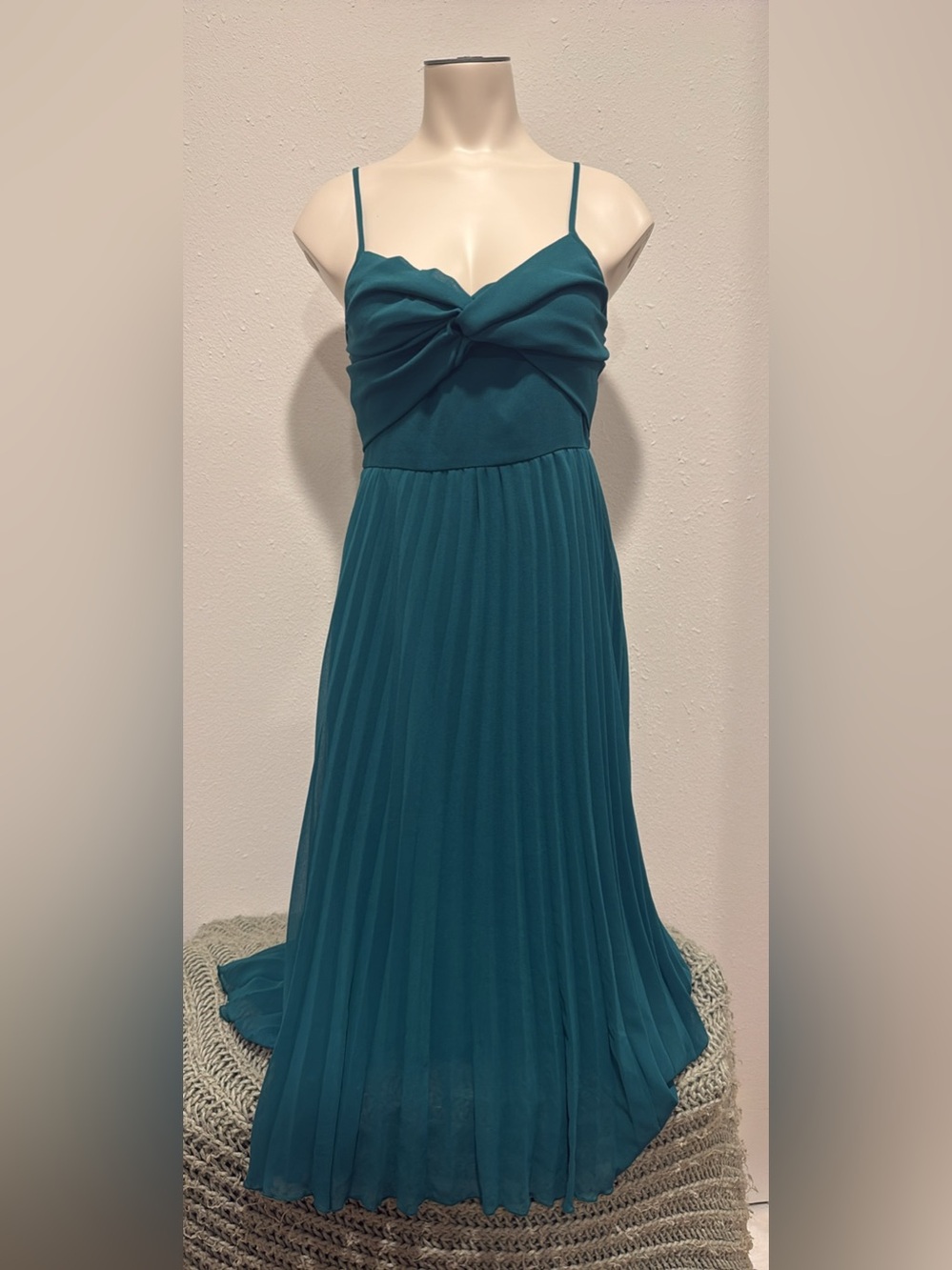 ASOS Teal Twisted Bodice Pleated Maxi Dress
